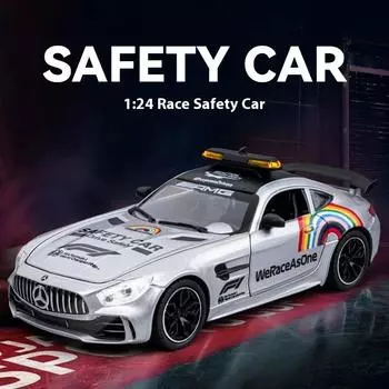 1:24-масштабная модель автомобиля безопасности AMG F1 Racing Safety Car из сплава с фарами, подходящая для любителей гонок, для коллекционирования подарков детям и мальчикам красный