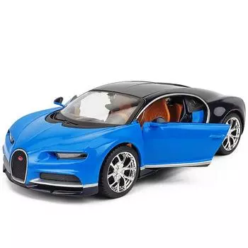 1:24-масштабная модель автомобиля Bugatti Chiron, игрушки для мальчиков, игрушки в возрасте от 3 до 12 лет, транспортные средства с откатным механизмом, музыкальными дверями и открывающимся капотом 1/24-19x8.5x4.5cm синий