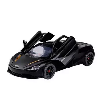 1/24 McLarem 720S Модель автомобиля из сплава с высокой имитацией, литые игрушки со звуком и светом, инерционные транспортные средства, декоративные игрушки для детей чёрный
