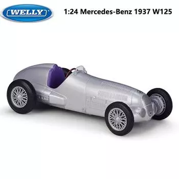 1/24 Mercedes-Benz 1937 W125 Высокое качество WELLY литая под давлением классическая металлическая модель автомобиля винтажная игрушечная машина из сплава для детской коллекции серебряный