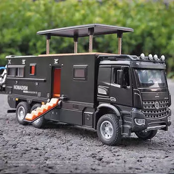 1:24 Mercedes Benz Camper RV Caravan игрушечная модель автомобиля литой игрушечный грузовик с инерционным механизмом модель игрушечного автомобиля со звуком и светом подходит для детей мальчиков девочек чёрный