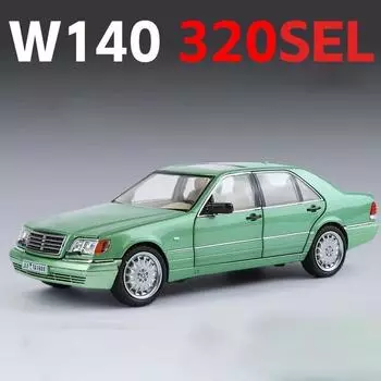 1:24 Mercedes-Benz W140 320SEL Классическая модель легкосплавного автомобиля Звук и свет Инерционный механизм Детская коллекция игрушек Модные украшения Подарок на день рождения мальчикам зелёный