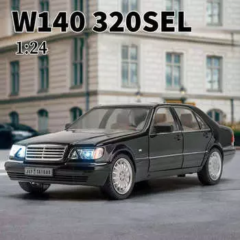 1:24 Mercedes-Benz W140 320SEL Классическая модель легкосплавного автомобиля Звук и свет Инерционный механизм Детская коллекция игрушек Модные украшения Подарок на день рождения мальчикам белый
