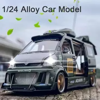 1/24 модель автомобиля из сплава, игрушка Wuling Hongguang, модифицированный фургон, имитация литого металла, звуковая и световая модель автомобиля, игрушка для мальчика, подарочная коллекция украшений зелёный