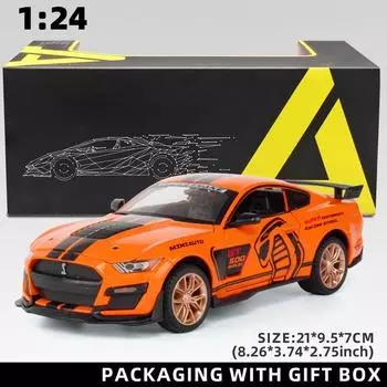 1:24 Модель Mustang GT 500 из сплава со звуком и светом, функция инерционного хода, очень подходит для коллекционирования или подарка, детская коллекция игрушек оранжевый