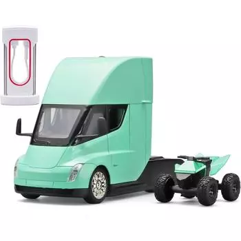 1/24 модель полуприцепа Tesla, игрушечный прицеп для тяжелого грузовика, литая под давлением металлическая модель со светом и звуком, игрушка с откидным механизмом для мальчиков 4-7 лет 1/24-Size:20.5*9.8*12cm серебряный