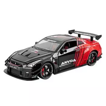 1/24 Nissan GTR R35 Spray Supercar Модель легкосплавного автомобиля Звук и свет Детская игрушка Коллекционные предметы Подарок на день рождения чёрный