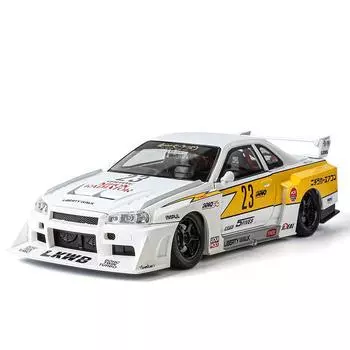 1/24 Nissan Skyline Ares GTR R34 Alloy Modified Wide Body Sports Car Model Diecast Raing Car Model Sound and Light Kids Toys Gift красный
