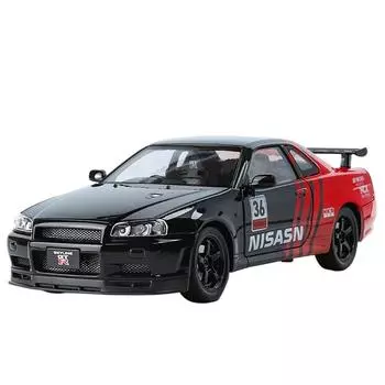 1/24 Nissan Skyline Ares GTR R34 Alloy Track Version гоночная модель автомобиля литые металлические спортивные модели автомобилей звук свет детские игрушки подарок чёрный