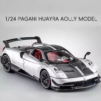 1:24 Pagani Huayra BC Модель игрушечного автомобиля Литой сплав Амортизация Отскок Звук и свет Моделирование гоночных украшений Дисплей Подарок для мальчика белый