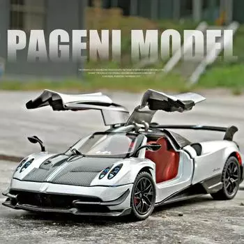 1:24 Pagani Huayra BC Super Sports Car Alloy Die Cast Toy Model Sound and Light Pull Back Детская коллекция игрушек Подарок на день рождения для мальчика белый