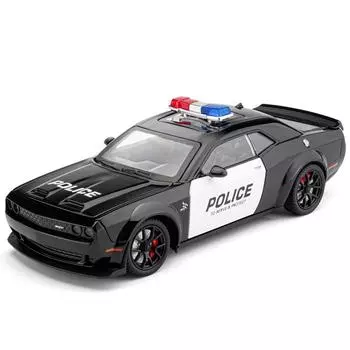 1/24 Полицейский Dodge Challenger SRT Hellcat Американская военная машина из сплава металла, литая модель автомобиля, звук, свет, коллекционные предметы для хобби чёрный