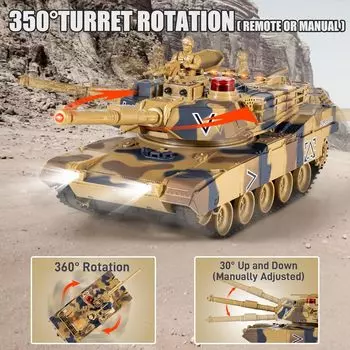 1/24 RC боевой танк с дистанционным управлением, американский армейский танк M1A2, который стреляет для детей и взрослых, 2.4G, модель танка, игрушка для мальчика со звуковыми эффектами, огнями и дымом M1A2