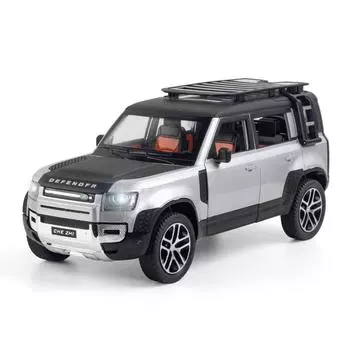 1/24 Rover Defender SUV Модель автомобиля из сплава Литые игрушечные транспортные средства Металлическая модель автомобиля Моделирование Звук и свет Подарок для детей серебряный