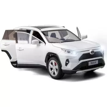 1/24, совместимая с моделью автомобиля Toyota RAV4, литая под давлением из цинкового сплава, коллекционная игрушечная машинка с откатным механизмом со звуком и светом для детей, подарок для мальчиков и девочек, белый цвет 1/24-Size:20*9*7 cm белый