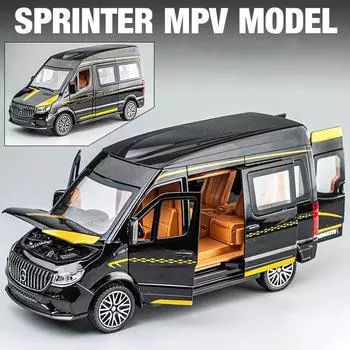 1:24 сплава Benz Sprinter MPV Van, игрушечный автомобиль из сплава, литая под давлением модель MPV со звуком и светом, откатной автомобиль, коллекция игрушек из сплава для подарков 19.5x10.5x8.5cm чёрный