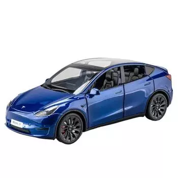 1/24 Tesla Model Y с зарядным устройством, литая игрушечная модель автомобиля со звуком и светом, детский коллекционный подарок синий