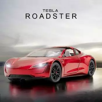 1:24 Tesla Roadster, модель Y, модель 3, игрушечная модель автомобиля из сплава, колесо рулевого управления, звук и свет, детская игрушка, коллекционные предметы, подарок на день рождения
