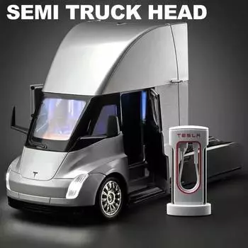 1:24 Tesla SEMI Truck Head Trailer Model Simulation Metal Alloy Diecast Sound and Light Gift with Boys Collection Car Model Children Toy чёрный