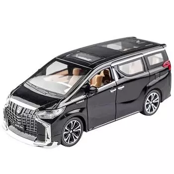 1/24 Toyota Alphard MPV литые металлические литые машинки модель игрушечные машинки инерционные звук и свет для детей мальчик игрушки подарок чёрный