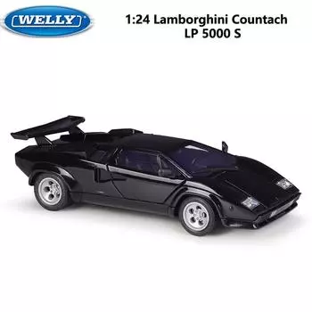 1/24 Высококачественная литая модель автомобиля WELLY Lamborghini Countach LP 5000S Гоночная машина Металлическая экзотическая игрушка из сплава для детской коллекции чёрный