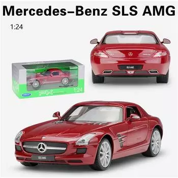 1/24 WELLY Mercedes Benz SLS AMG спортивный автомобиль модель из сплава игрушка литая под давлением модель моделирование украшения автомобиля коллекция для мальчиков подарок 1/24-19.5x9x5.5cm красный