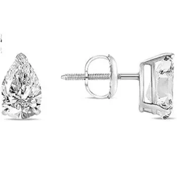 1.25Ct Pear Cut Moissanite Stud Earrings 14K White Gold Screw Back Earrings For Female s Wear Beautiful Designer Jewellery 15MM серебряный