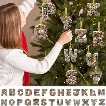 1/26 шт. Пряничные украшения в виде алфавита, подвеска в виде буквы для рождественской елки, конфетная трость, инициал, буква L, подвеска, монограмма, подвесные украшения