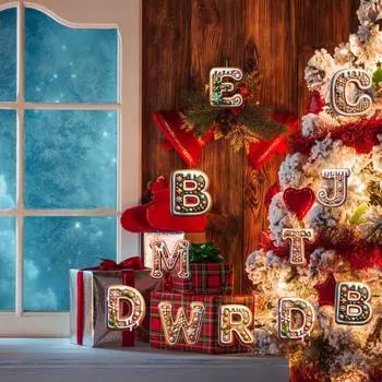 1/26 шт. Пряничные украшения в виде алфавита, 26 начальных букв, подвеска в виде леденца с узором из ягод, мини-монограмма, подвесное украшение на рождественскую елку