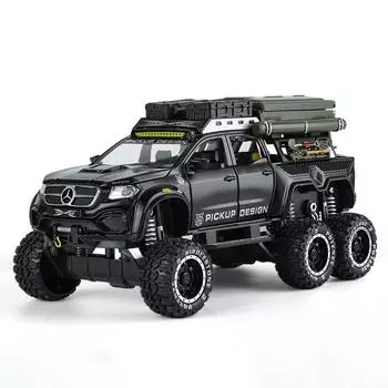 1/28 BENZ X-CLASS 6X6 Кемпинг Внедорожник Модель автомобиля из сплава Звук и свет Детская игрушка Коллекционные предметы Подарок на день рождения красный