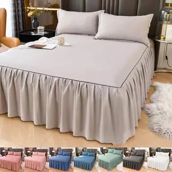 1.2/1.5/1.8/2M оборчатый однотонный подзор для кровати, чехол для кровати в спальню, нескользящий чехол для матраса, простыня/покрывало (Нет наволочки) 1PC 120x200cm skirt