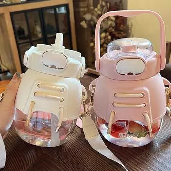 1.2-2.2L Cute Water Bottle With Straw Portable Leak Proof Mug Large Capacity Sport Cup Outdoor Travel Drinking Tumbler For Girl 1.2L Without Sticker