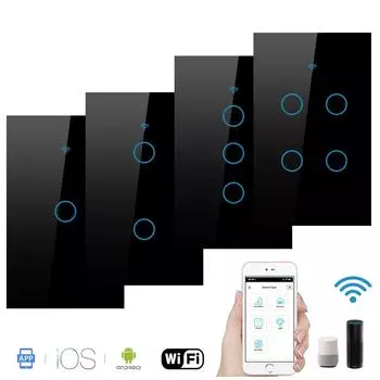 1/2/3/4 Gang Home Assistants для Android IOS Remote с Alexa Google Home Voice Control Wi-Fi Light Switch Беспроводные настенные выключатели 01