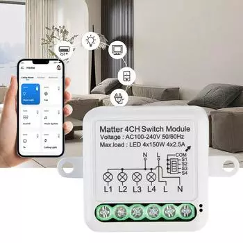 1/2/3/4-канальный выключатель WIFI Smart Breaker 300 Вт 10 А Matter Switch Module Voice Control AC 100 В-240 В пульт дистанционного управления