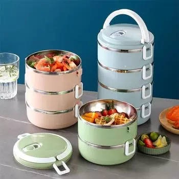 1/2/3/4 слоя из нержавеющей стали Ланч-бокс, штабелируемые термобоксы Bento для взрослых и детей, переносной контейнер для еды для пикника дома