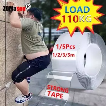 1/2/3/5 м нанолента 1-5 шт супер прочная двухсторонняя клейкая лента нескользящая водонепроницаемая прозрачная лента для ванной кухни 20mm&1M&1mm