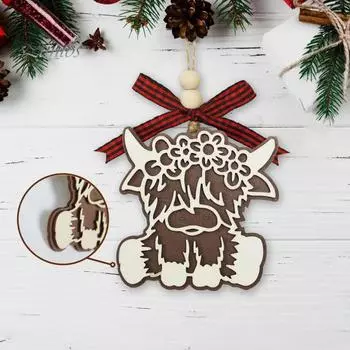 1/2/3/5 шт. рождественские украшения в виде коровы из горной породы, подвесное украшение в виде коровы на рождественскую елку с бантом для декора рождественской елки 1pc