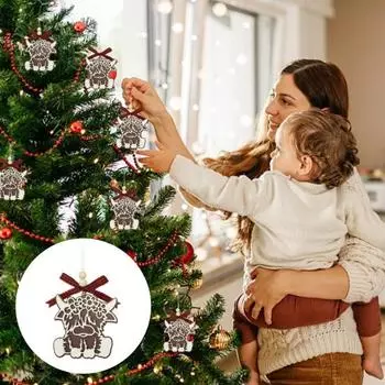 1/2/3/5 шт. рождественские украшения в виде коровы из горной породы, подвесное украшение в виде коровы на рождественскую елку с бантом для декора рождественской елки 1pc