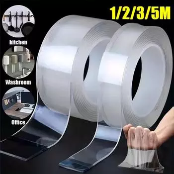 1/2/3/5M 1Rolls Nano Tape Двусторонняя клейкая лента Водонепроницаемая многоразовая настенная наклейка Очищаемая кухня ванная комната Товары для дома Оборудование 20MM 1M