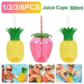 1/2/3/6 шт. Летняя вечеринка Ананас Клубника Чашка с соломой Тропическая свадьба Гавайская вечеринка День рождения украшение Питьевая чашка