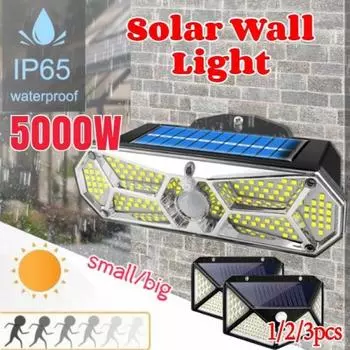 (1/2/3/единица) 5000 Вт Настенный светильник на солнечной энергии IP65 Открытый сад Водонепроницаемый светодиодный светильник для обнаружения человека 1 Pack - 100LED
