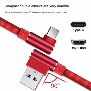1 2 3 м 90 градусов быстрая зарядка данных Type C Micro USB C кабель для Samsung Huawei Xiaomi Oneplus OPPO Type-c зарядное устройство длинный мобильный телефон провод шнур Micro USB- 1m красный
