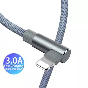 1, 2, 3 м, 90 градусов, USB-кабель для зарядного устройства для iPhone 11, 12, 13, 14 PRO Xs Max Xr X 8, 7, 6, 6S Plus, 5, 5S SE2020, шнур для iPad, длинный, короткий, для мобильного телефона 1m белый
