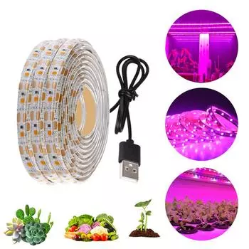 1/2/3 м USB лента для выращивания растений, 5 В постоянного тока, светодиодная лента полного спектра 2835SMD для теплицы, палатки, внутреннего садового освещения 2M