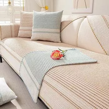 1/2/3-местные чехлы на диван для гостиной, домашний декор, чехол для мебели, скандинавский хлопок, лен, в полоску, чехол для диванной подушки, нескользящий 70x70cm 1pcs