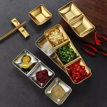 1/2/3 решетки Корейская тарелка для макания Бытовая тарелка для соевого соуса Кухонные гаджеты Суши Уксус Тарелка Главная silver-3 grids