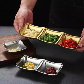 1/2/3 сетки, блюдо для приправ из нержавеющей стали, корейская металлическая тарелка для соуса для барбекю, тарелка для барбекю, ресторана, кухонная посуда 1Grid серебряный