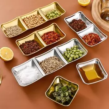 1/2/3 сетки, блюдо для приправ из нержавеющей стали, корейская металлическая тарелка для соуса для барбекю, тарелка для барбекю, ресторана, кухонная посуда 1Grid серебряный