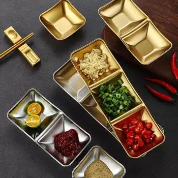 1/2/3 сетки, блюдо для приправ из нержавеющей стали, корейская металлическая тарелка для соуса для барбекю, тарелка для барбекю, ресторана, кухонная посуда 1Grid серебряный