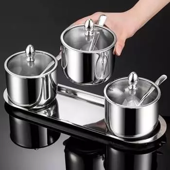 1/2/3 шт., банка для приправ, сахарница из нержавеющей стали со стеклянной крышкой и ложкой, кухонная столешница, кофейня, сахарница для соли, специй, меда 1pc серебряный